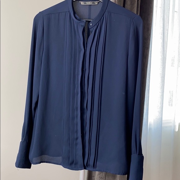 Zara Blue Navy Blouse - Picture 1 of 5